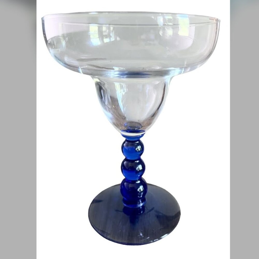 Vintage MCM Margarita Glasses Cobalt Blue Bubble Stem Mid Century Modern